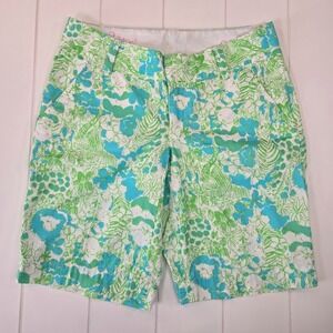 Lilly Pulitzer The Chipper Bermuda Shorts Limeade It's A Zoo SZ 0 Floral Animals
